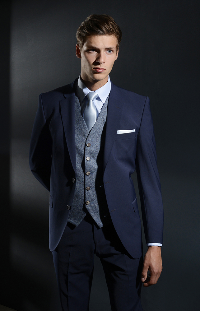 Duo Navy Suit with Tweed Donegal Vest