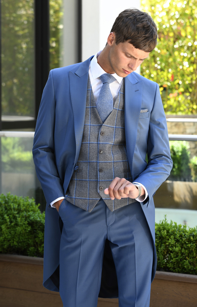 Airforce Tail Suit with Tweed Charcoal and Blue Vest