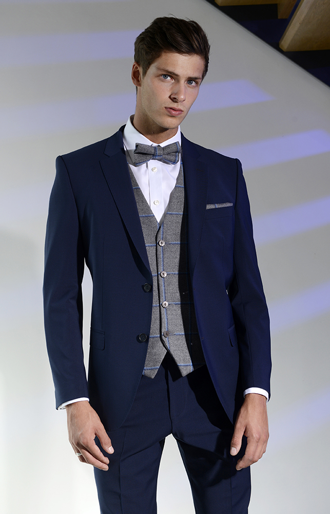 Duo Navy Suit with Tweed Charcoal & Blue Vest