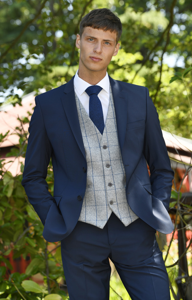 Duo Navy Suit with Tweed Silver & Blue